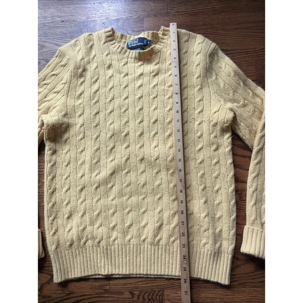 Polo Ralph Lauren Cable Knit Crewneck Sweater Men's Medium Yellow Blue Pony - Picture 4 of 6